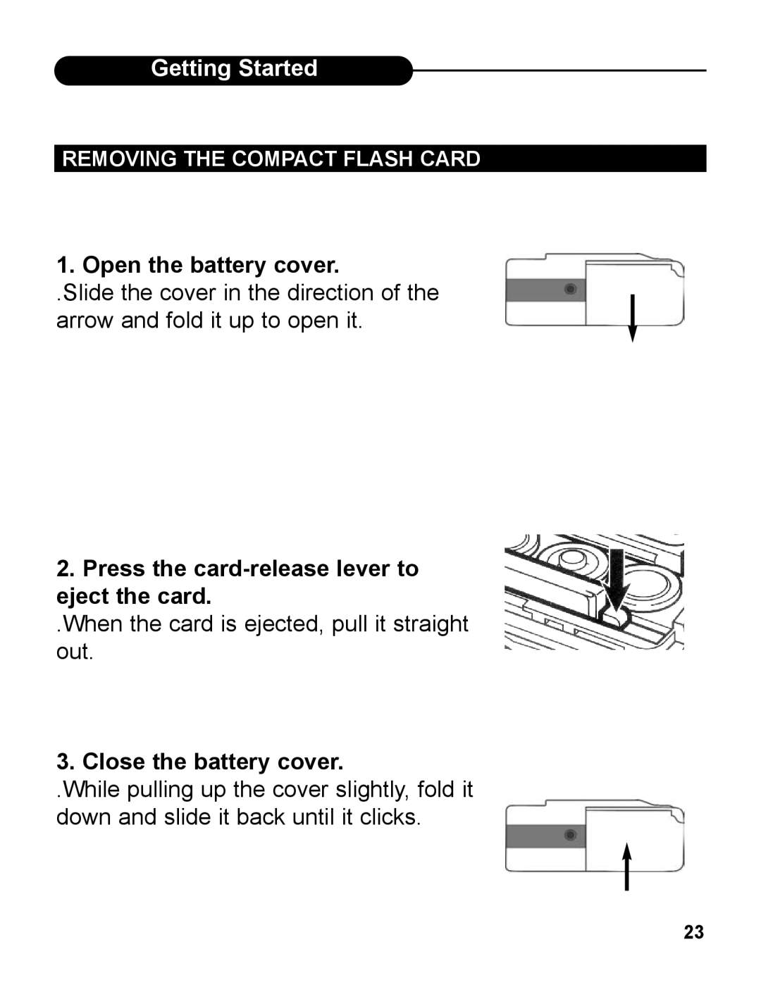 UMAX Technologies 540 user manual Press the card-release lever to eject the card, Removing the Compact Flash Card 