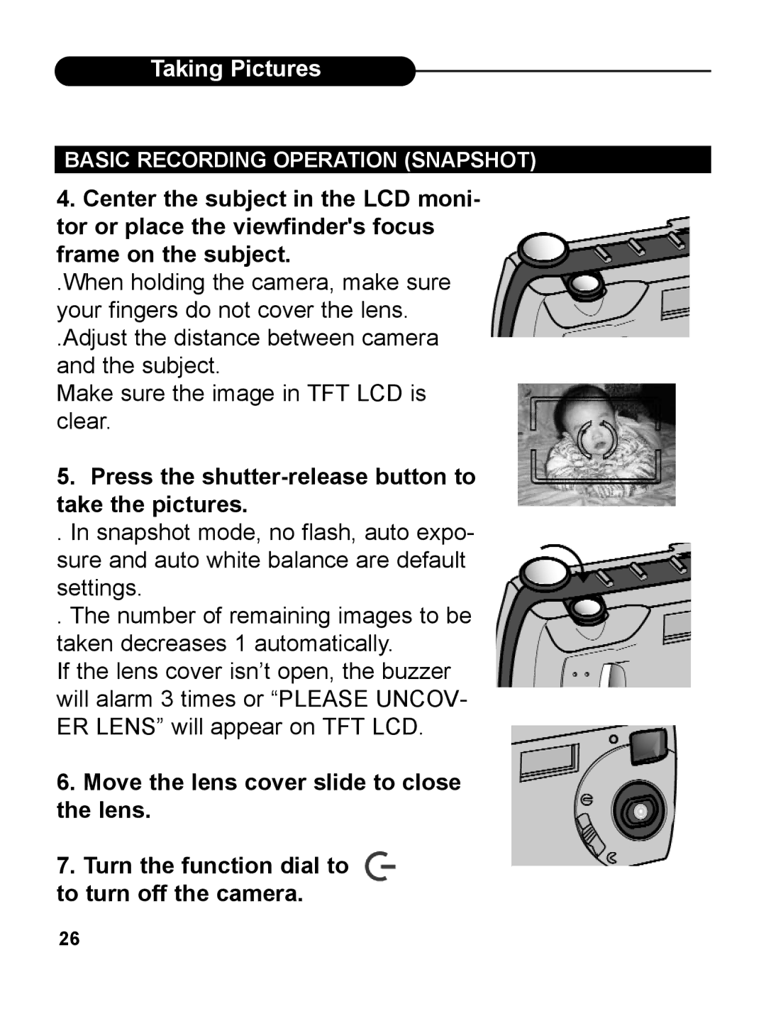 UMAX Technologies 540 user manual Press the shutter-release button to take the pictures 