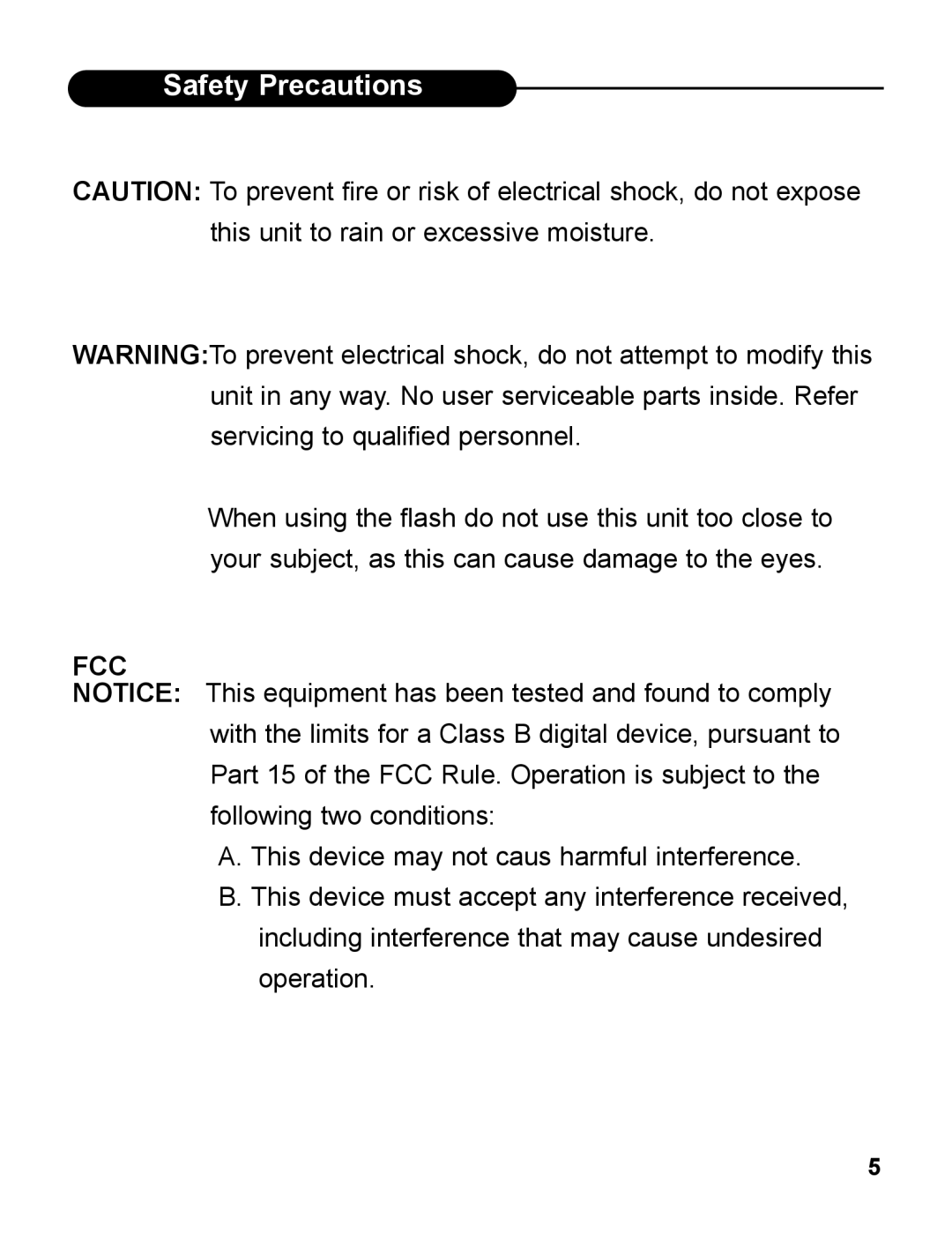 UMAX Technologies 540 user manual Safety Precautions, Fcc 