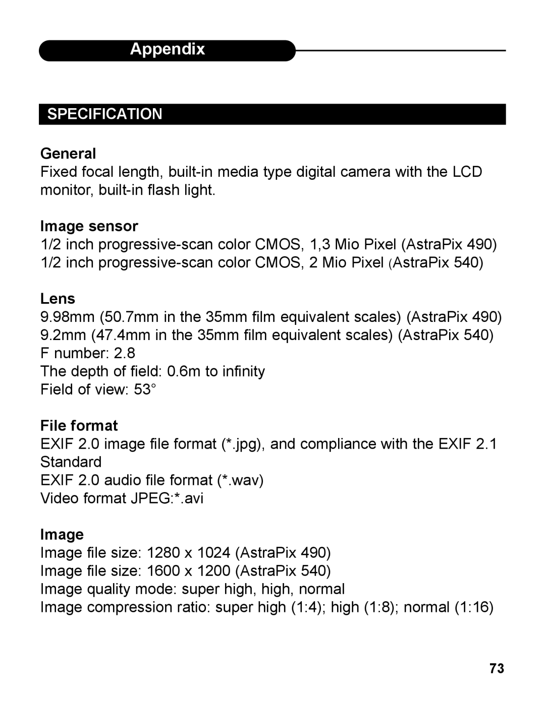 UMAX Technologies 540 user manual Appendix, Specification 