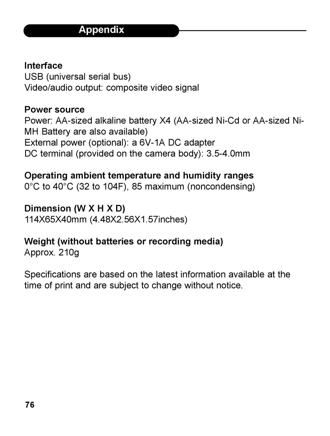 UMAX Technologies 540 Interface, Power source, Operating ambient temperature and humidity ranges, Dimension W X H X D 