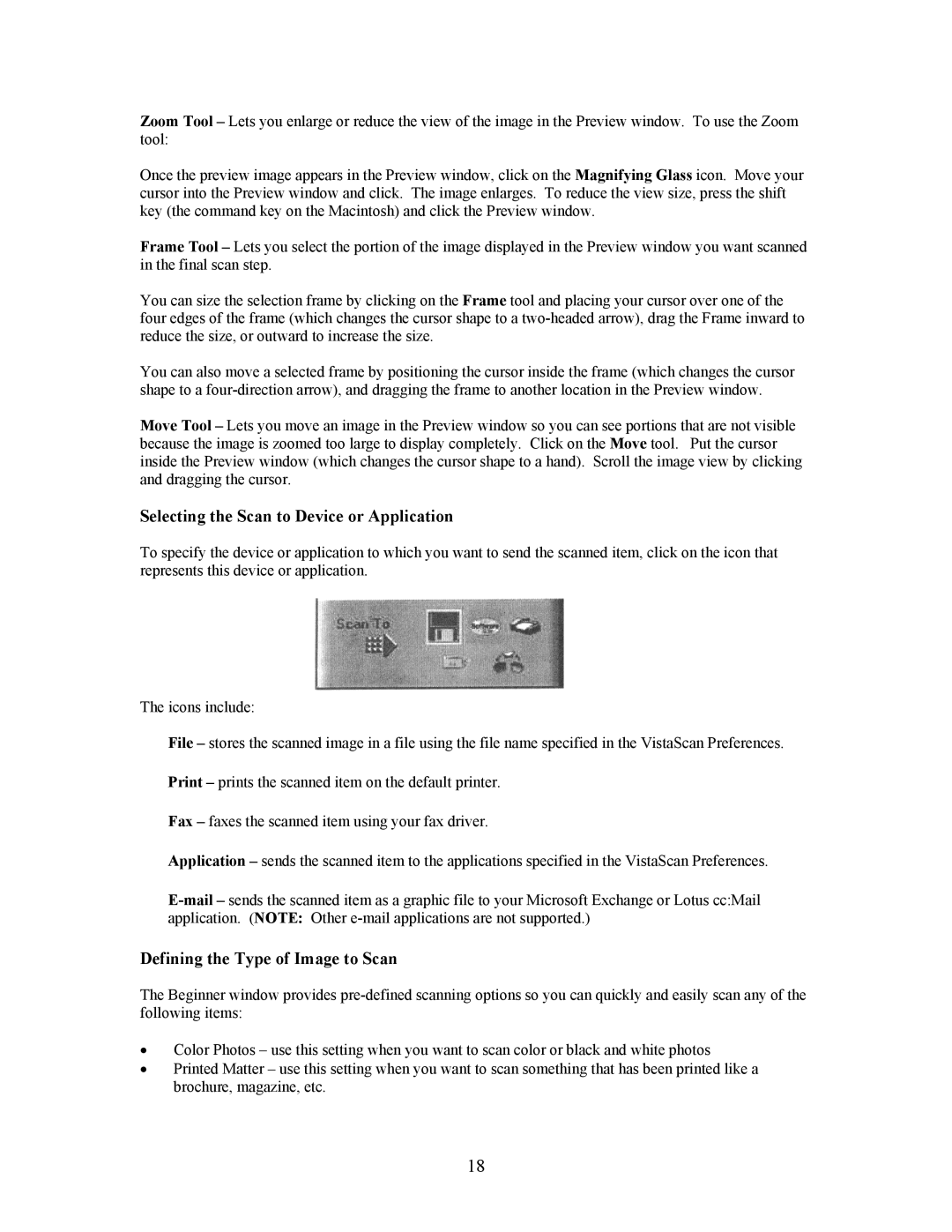 UMAX Technologies Astra 3400, 3450 Selecting the Scan to Device or Application, Defining the Type of Image to Scan 