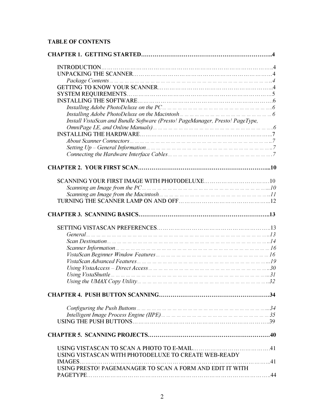 UMAX Technologies Astra 3400, 3450 owner manual Table of Contents 