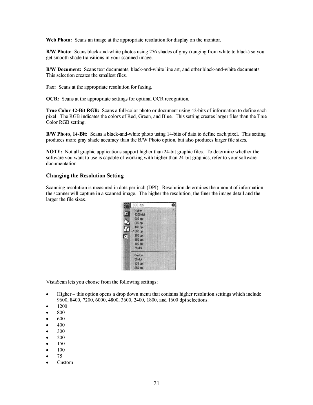 UMAX Technologies 3450, Astra 3400 owner manual Changing the Resolution Setting 