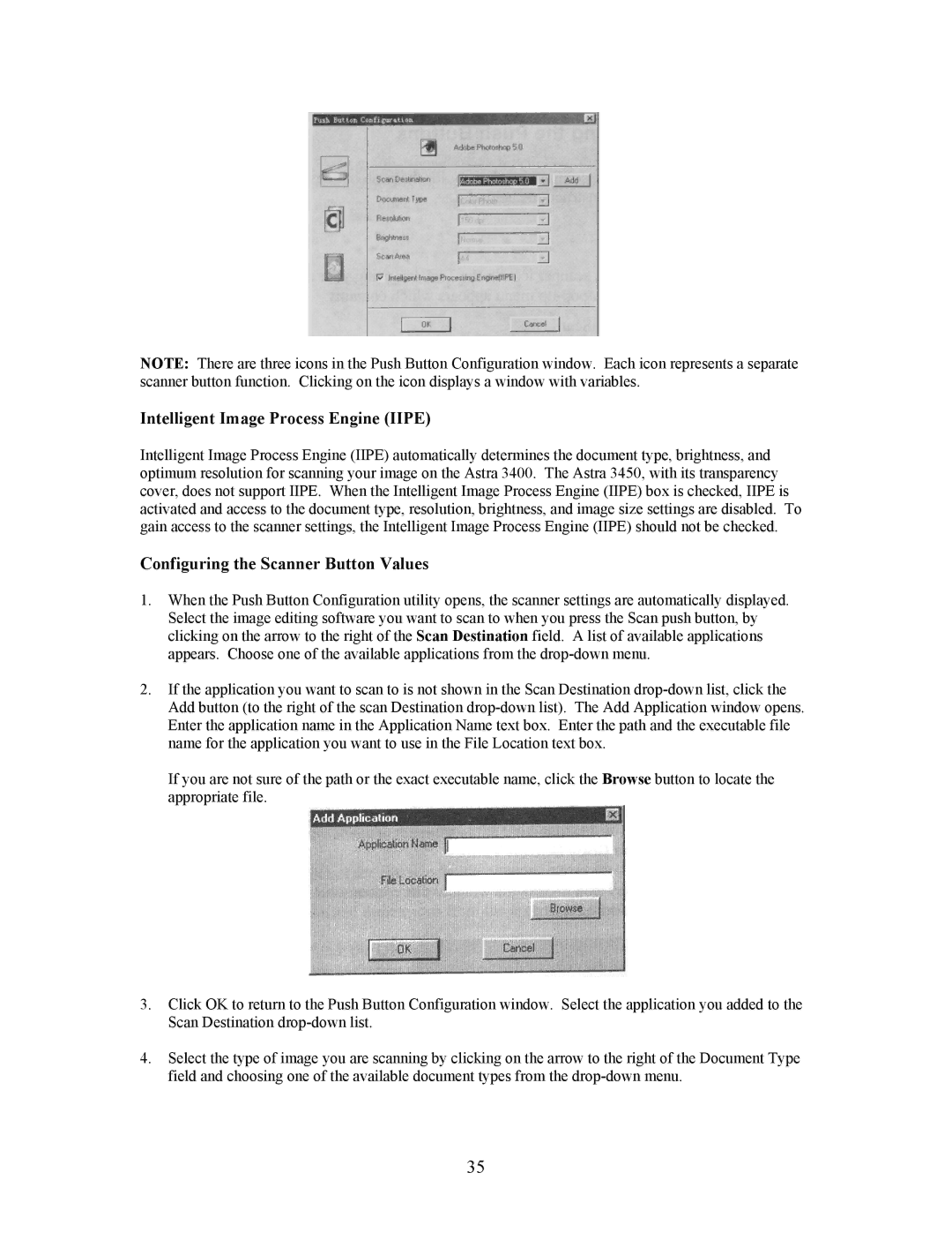 UMAX Technologies 3450, Astra 3400 owner manual Intelligent Image Process Engine Iipe, Configuring the Scanner Button Values 