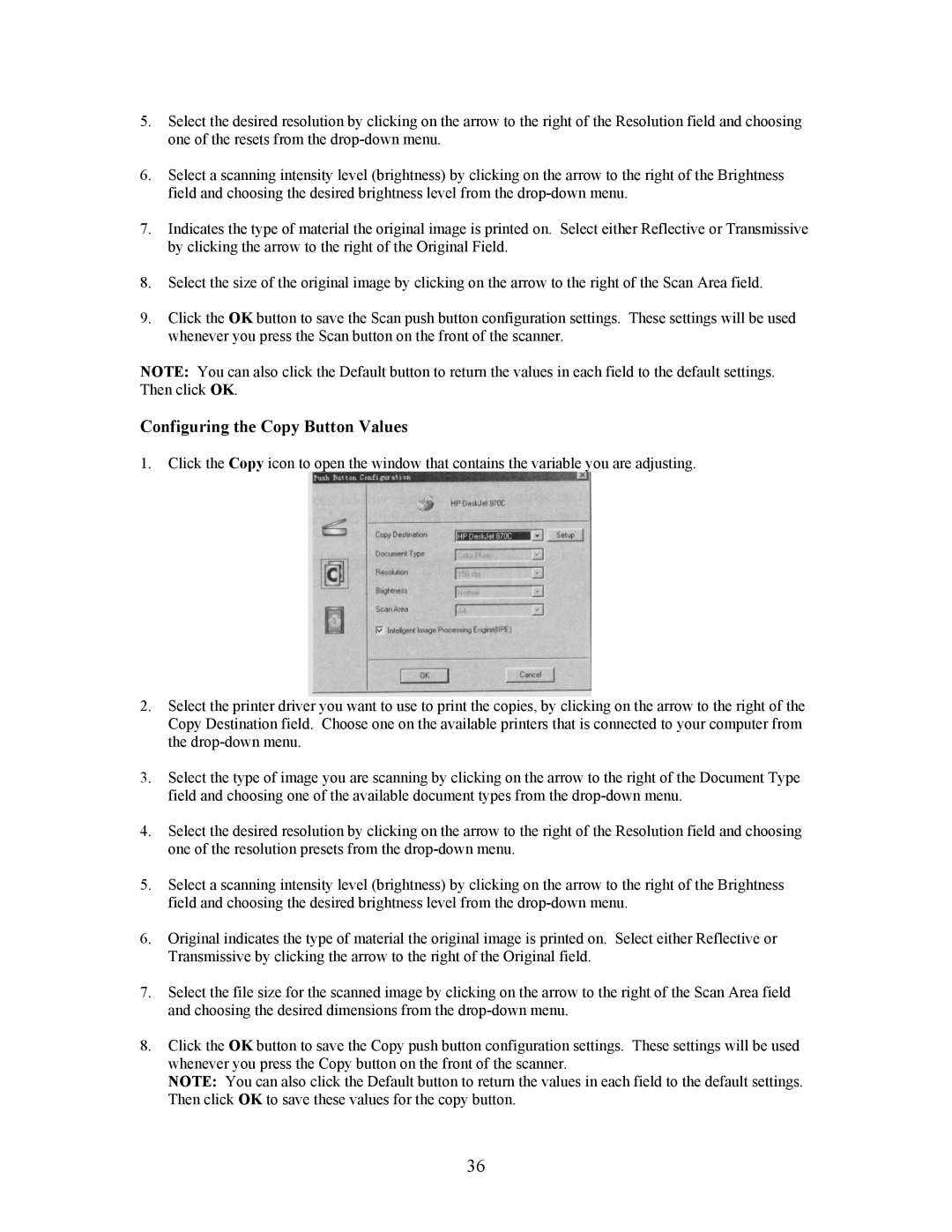 UMAX Technologies Astra 3400, 3450 owner manual Configuring the Copy Button Values 