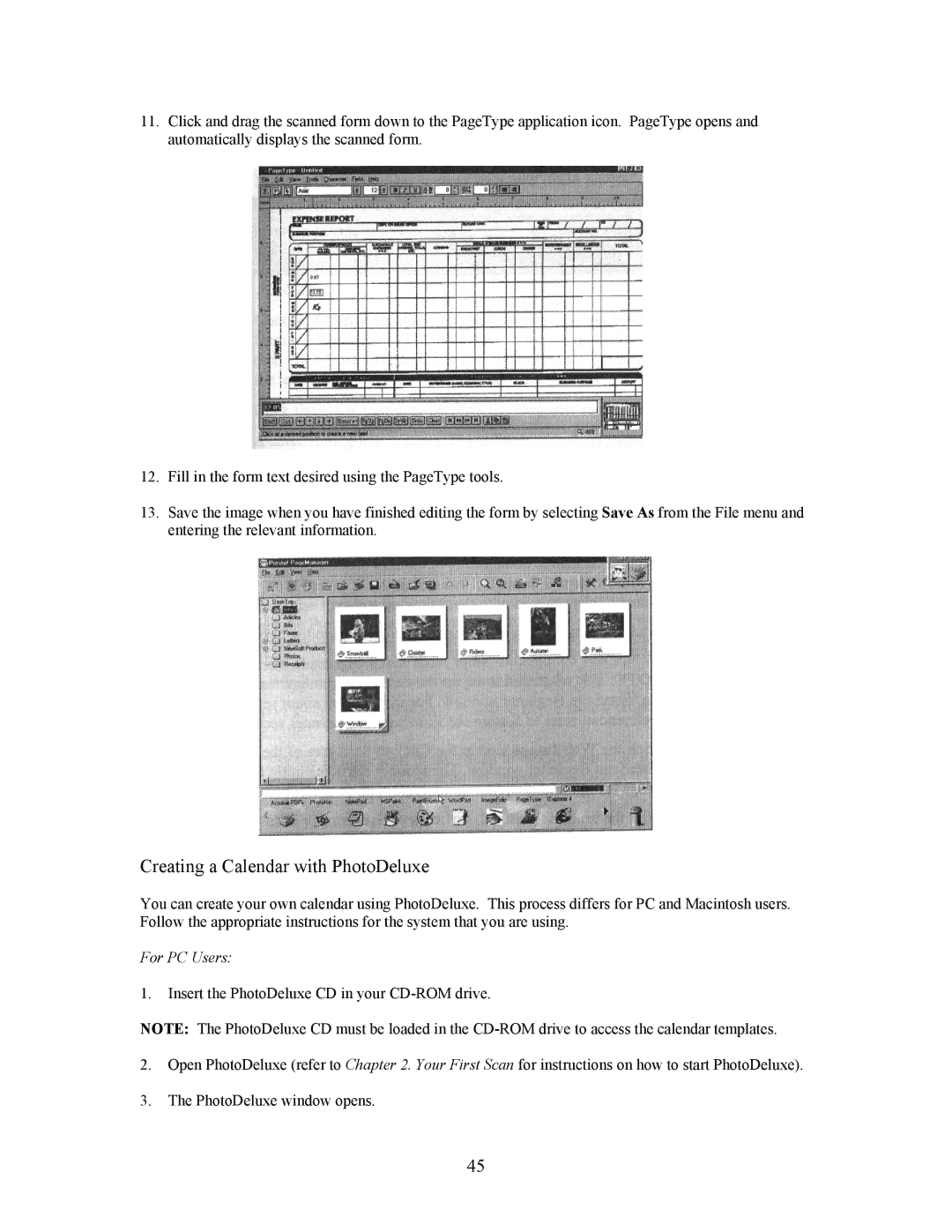 UMAX Technologies 3450, Astra 3400 owner manual Creating a Calendar with PhotoDeluxe 