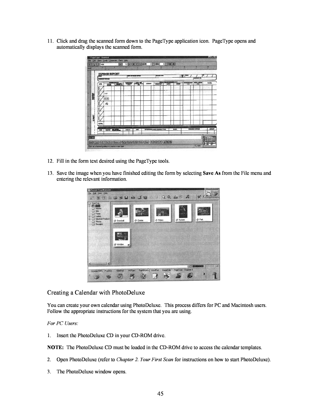 UMAX Technologies 3450, Astra 3400 owner manual Creating a Calendar with PhotoDeluxe, For PC Users 