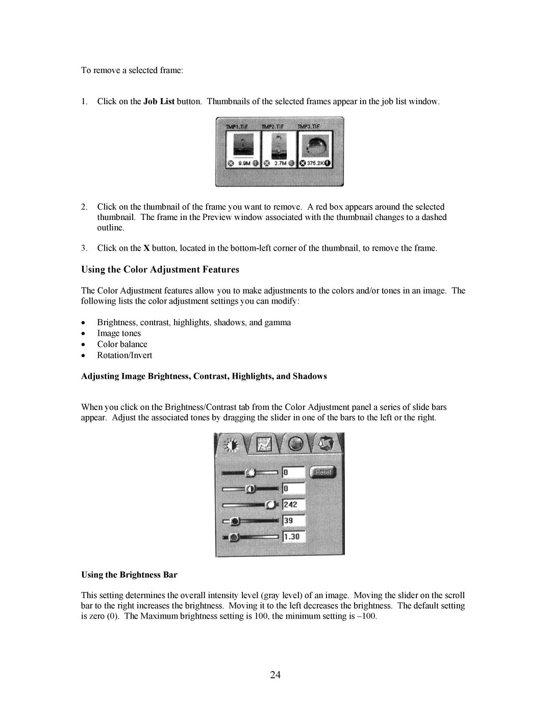 UMAX Technologies Astra 4000 manual Using the Color Adjustment Features, Using the Brightness Bar 