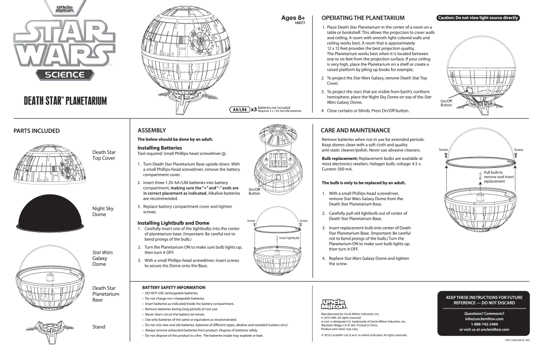 Uncle Milton Industries 15077 manual 