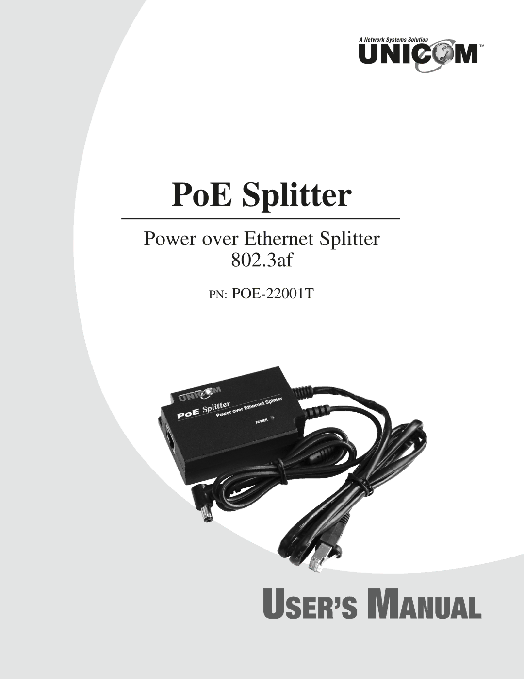 UNICOM Electric 802.3af user manual PoE Splitter 