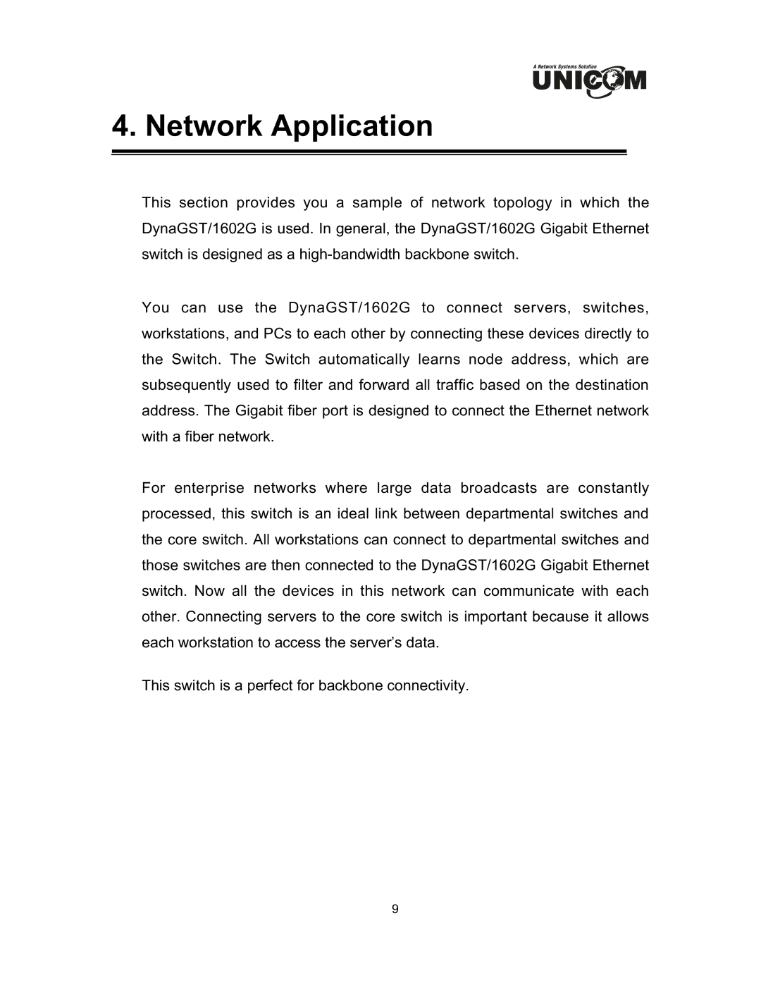 UNICOM Electric DynaGST/1602G user manual Network Application 