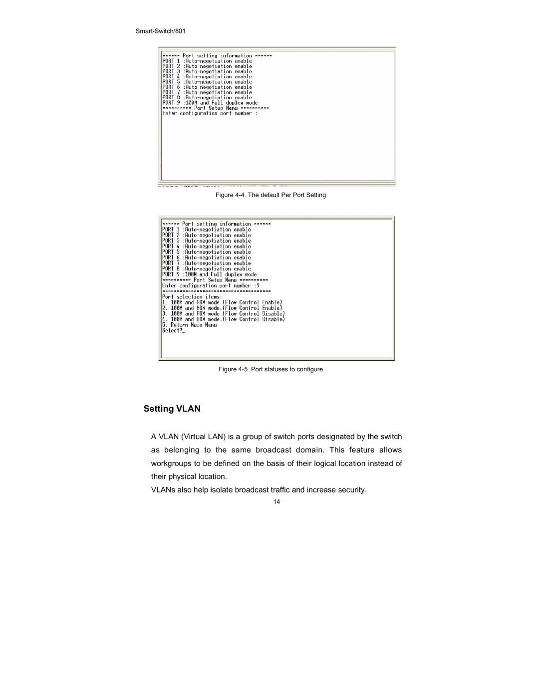 UNICOM Electric FEP-30109T-T, FEP-30109T-C-SM specifications Setting Vlan, Default Per Port Setting 