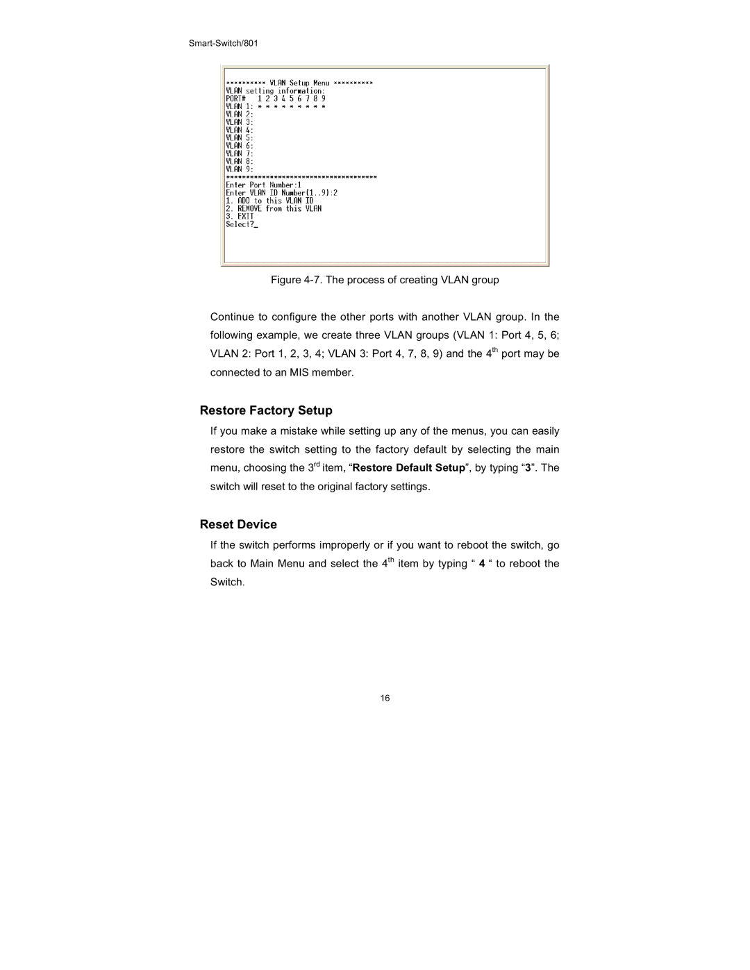 UNICOM Electric FEP-30109T-C-SM, FEP-30109T-T specifications Restore Factory Setup, Reset Device 