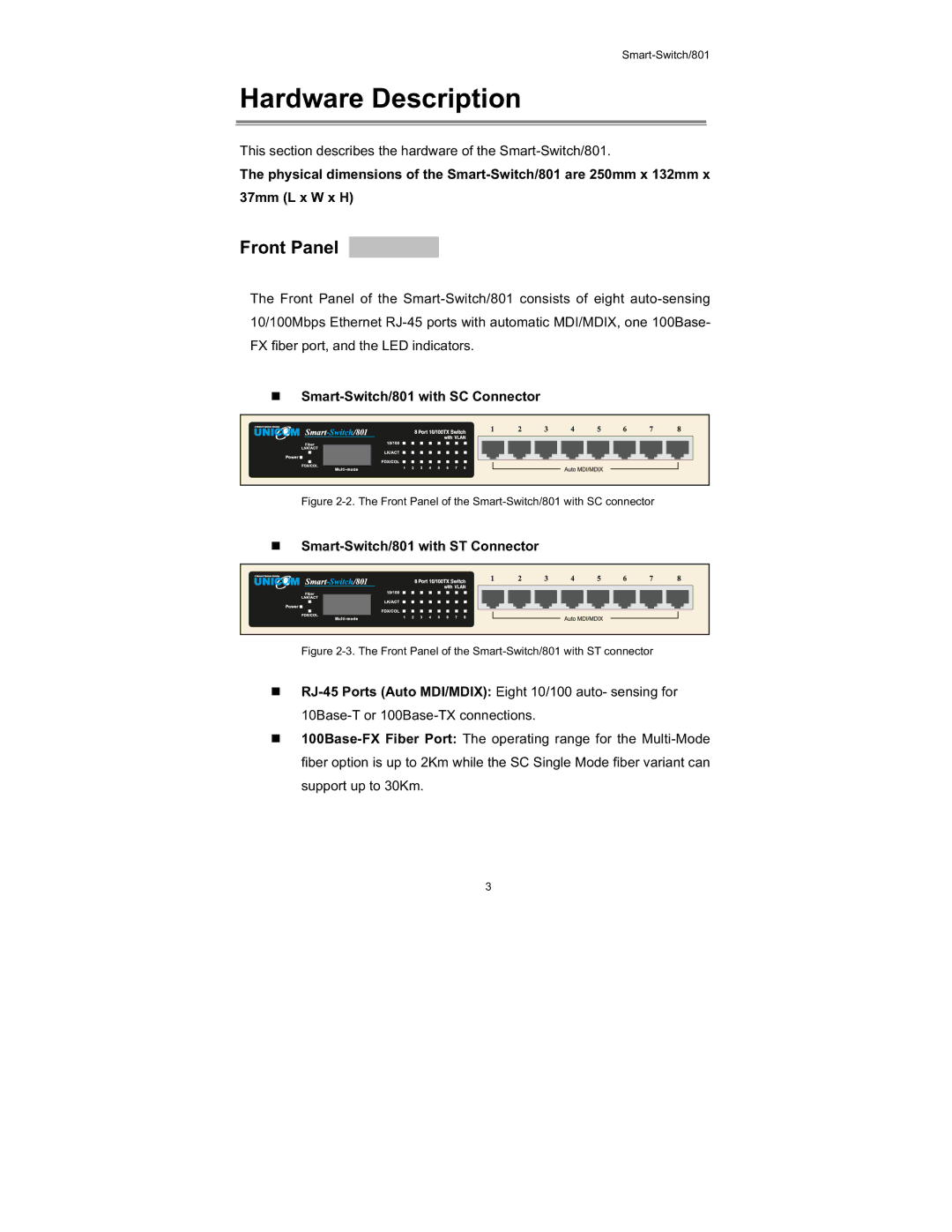 UNICOM Electric FEP-30109T-T, FEP-30109T-C-SM specifications Hardware Description, Front Panel 