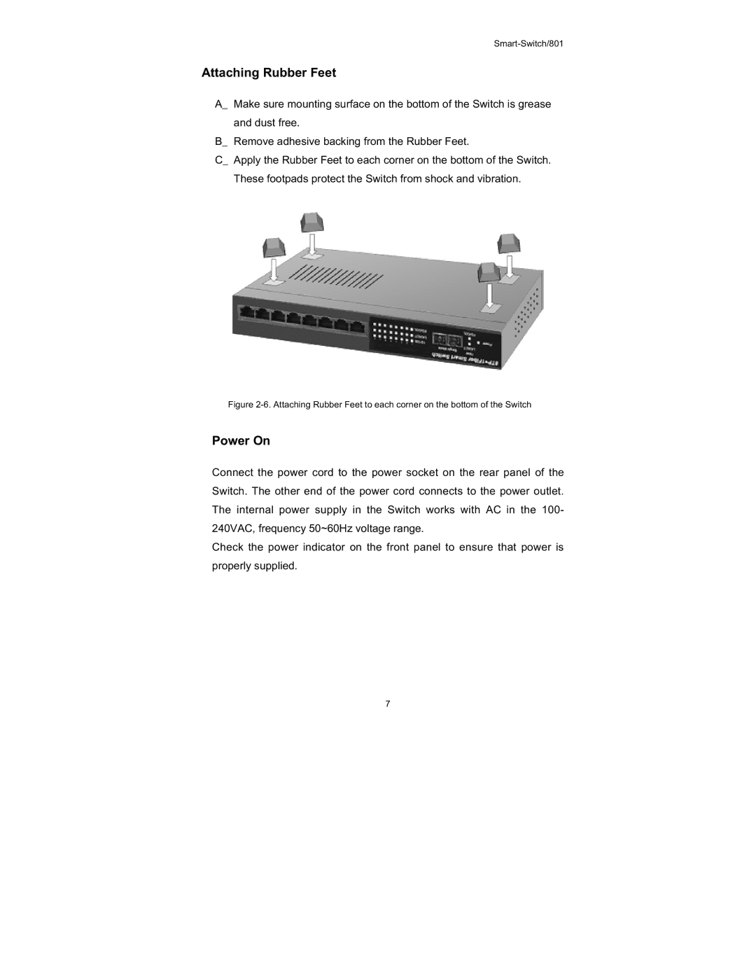 UNICOM Electric FEP-30109T-C-SM, FEP-30109T-T specifications Attaching Rubber Feet, Power On 