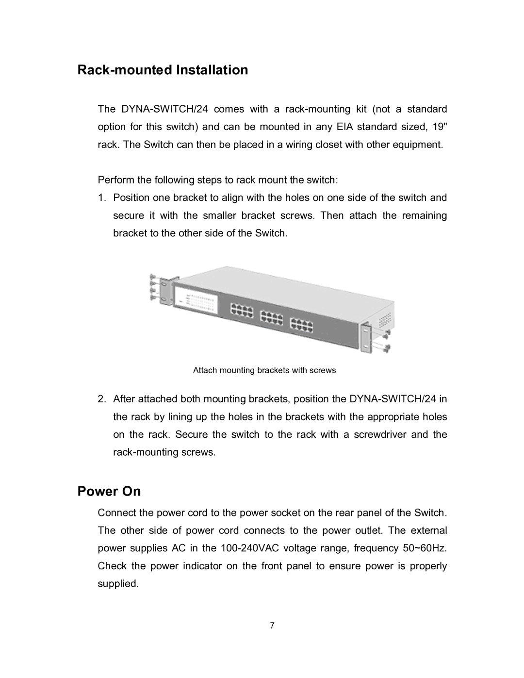 UNICOM Electric fep-31024t-2 specifications Rack-mounted Installation, Power On 