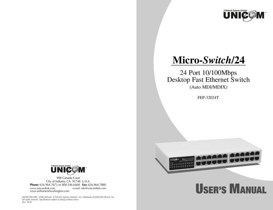 UNICOM Electric FEP-32024T specifications Micro-Switch/24 