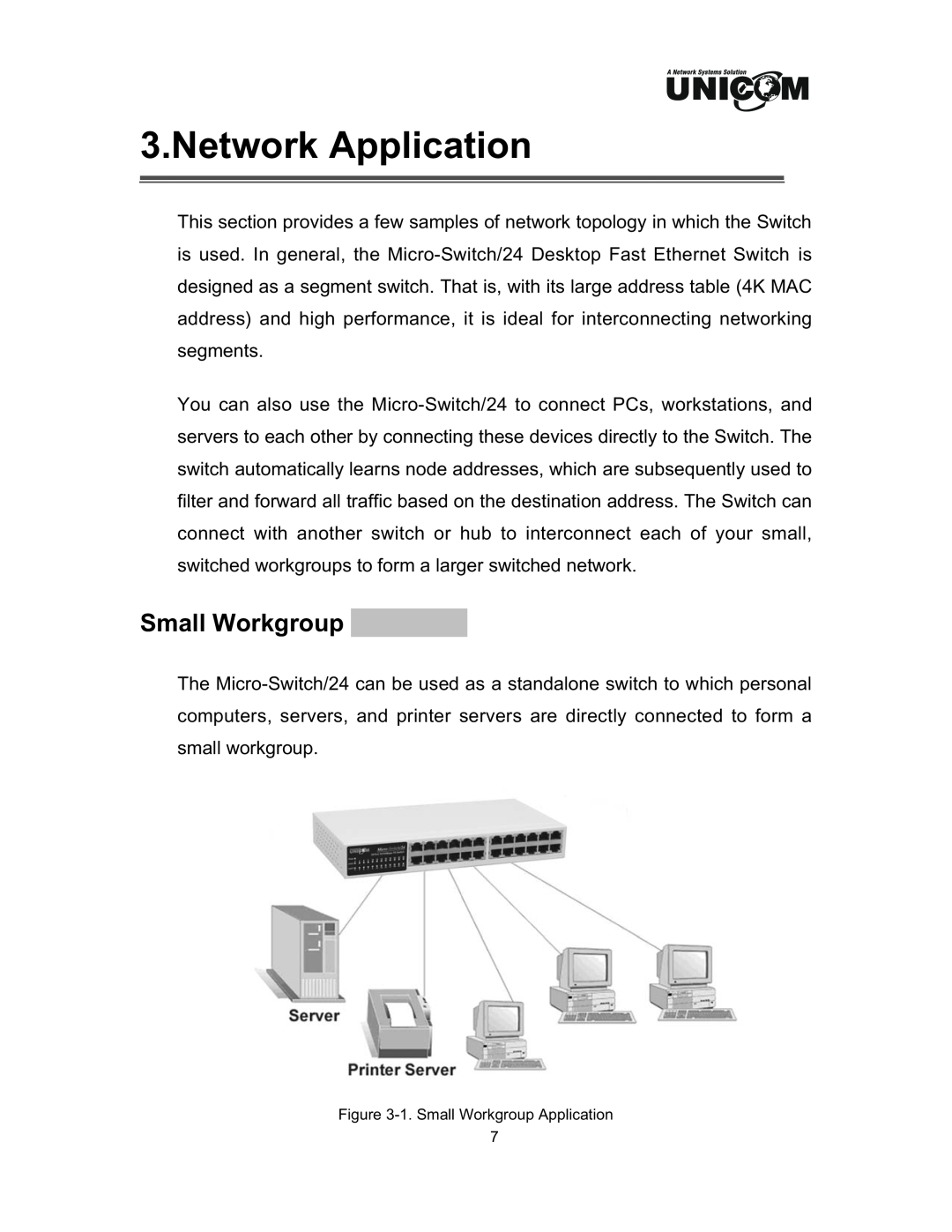 UNICOM Electric FEP-32024T specifications Network Application, Small Workgroup 