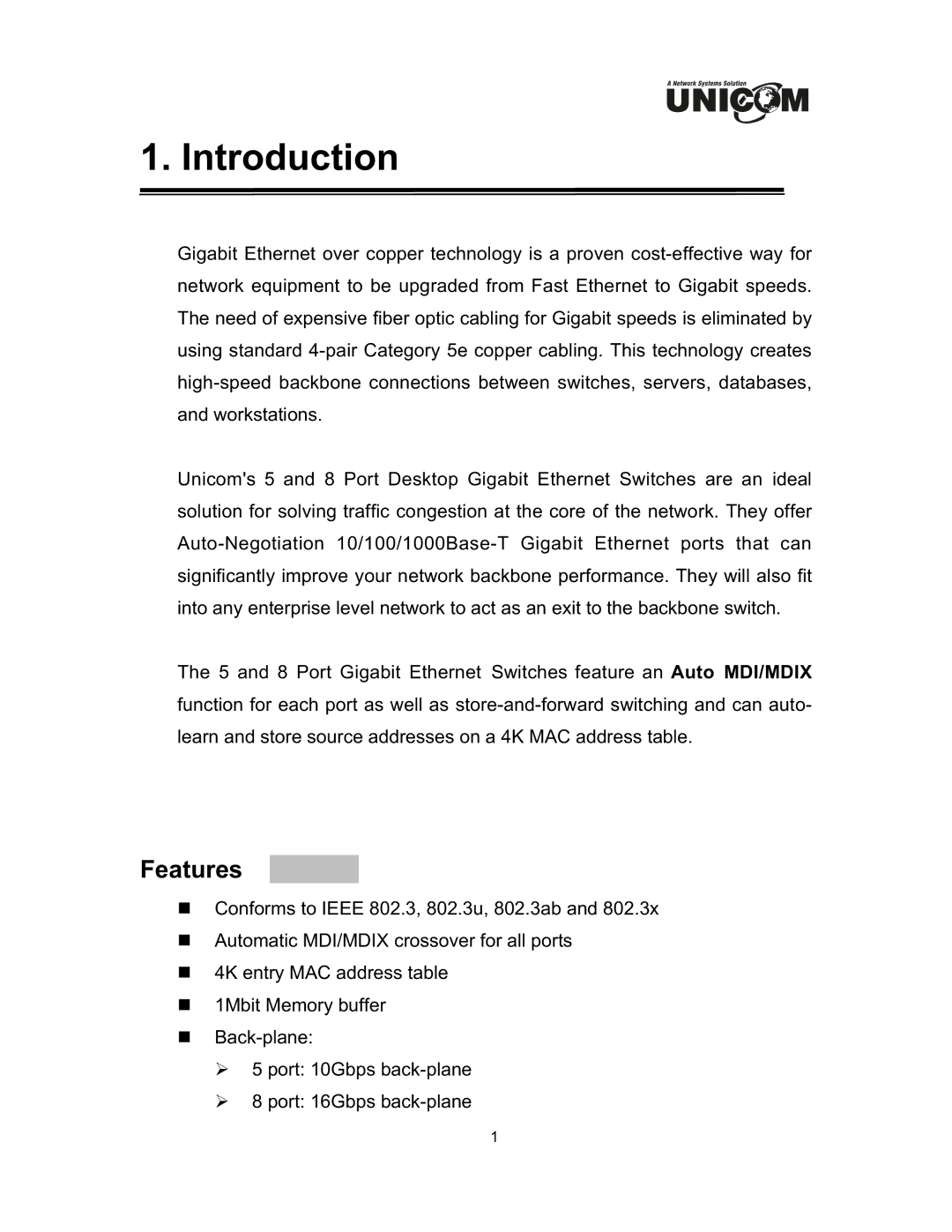 UNICOM Electric GEP-32005T, GEP-32008T specifications Introduction, Features 