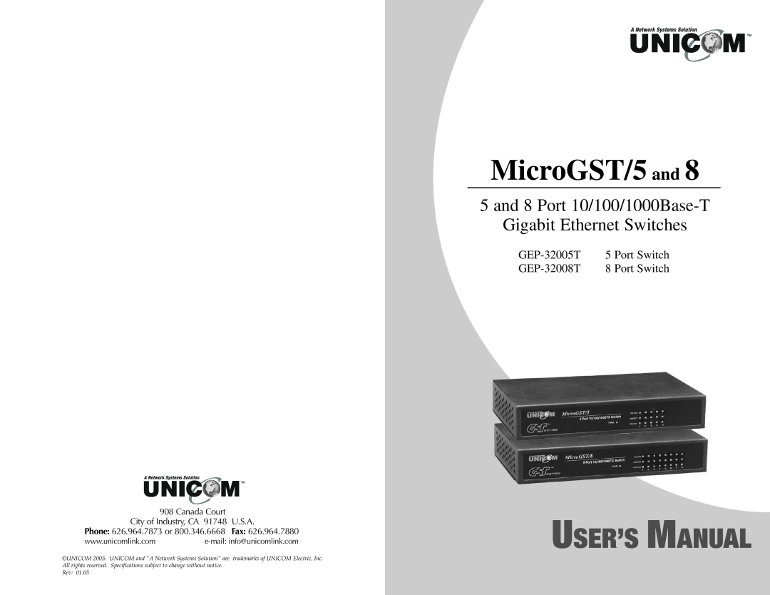 UNICOM Electric GEP-32008T specifications MicroGST/5 and, User’S Manual, GEP-32005T, Port Switch 