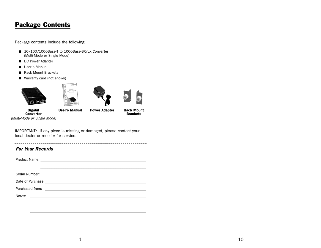 UNICOM Electric GEP-5400TF-C, GEP-5300TF-C specifications Package Contents 