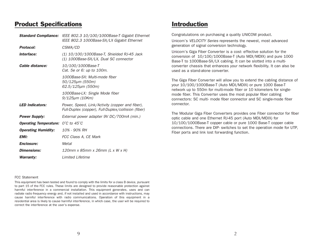 UNICOM Electric GEP-5300TF-C, GEP-5400TF-C specifications Product Specifications, Introduction 