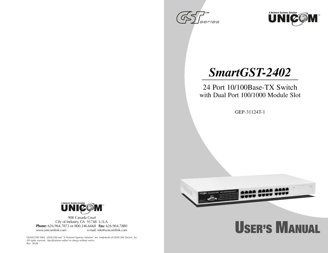 UNICOM Electric specifications SmartGST-2402 