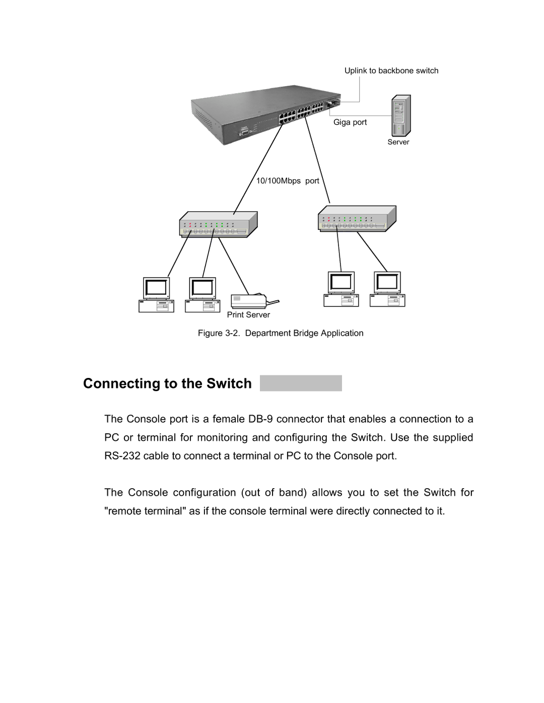 UNICOM Electric GST-2402 specifications Connecting to the Switch, Department Bridge Application 