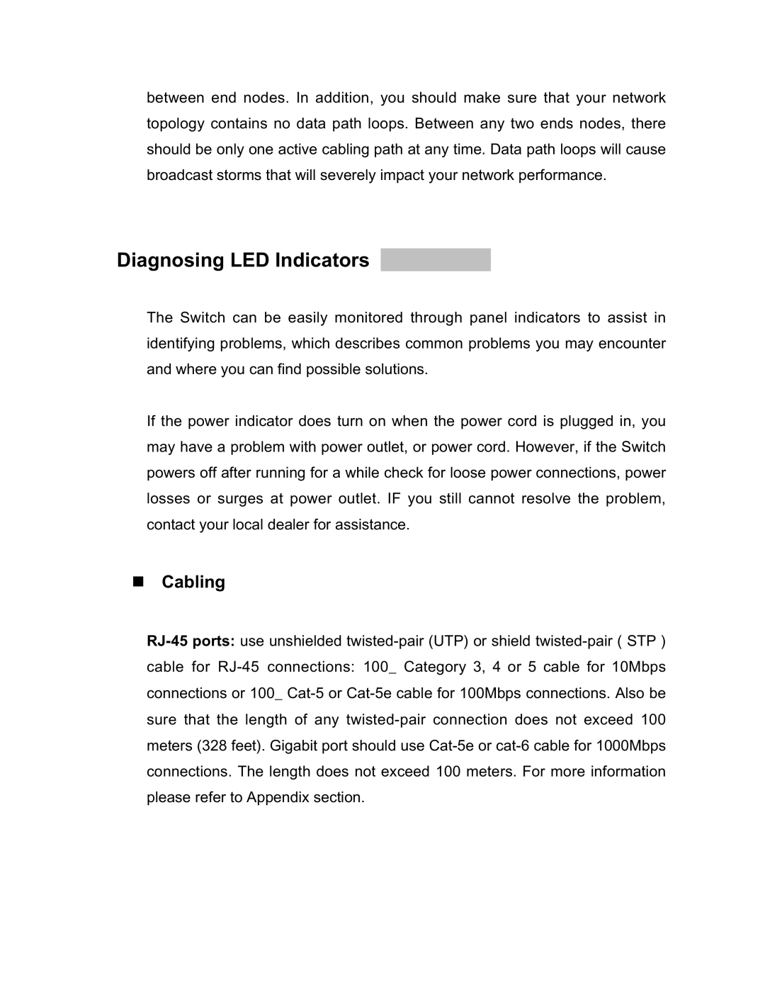 UNICOM Electric GST-2402 specifications Diagnosing LED Indicators, Cabling 