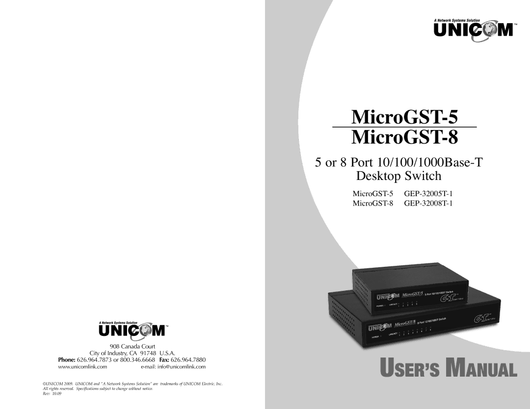 UNICOM Electric GEP-32008T-1, MICROGST-8, GEP-32005T-1, MICROGST-5 specifications MicroGST-5 MicroGST-8 