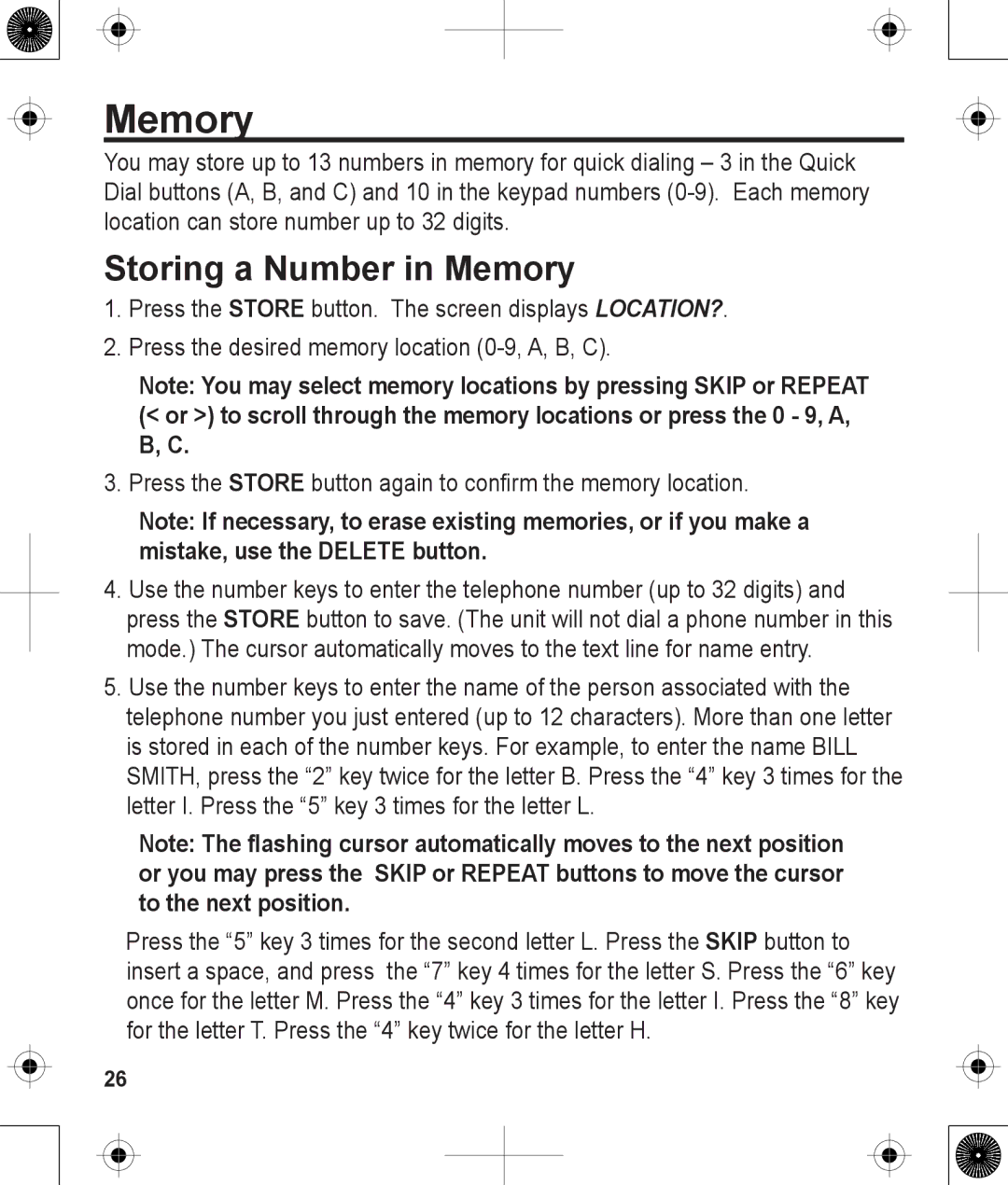 Uniden 1380BK manual Storing a Number in Memory 