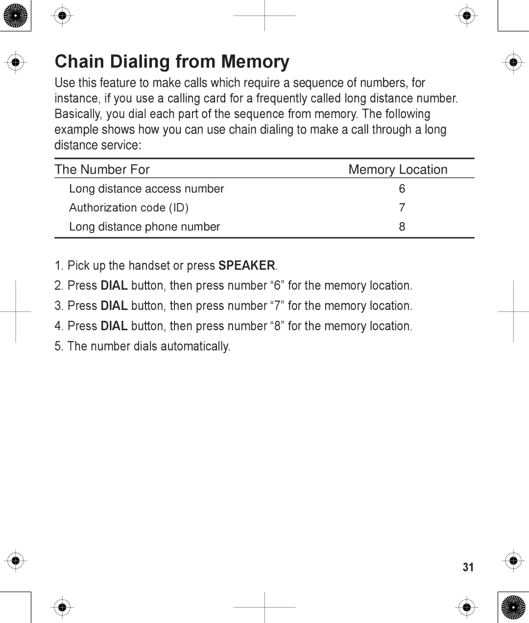 Uniden 1380BK manual Chain Dialing from Memory, Number For Memory Location 