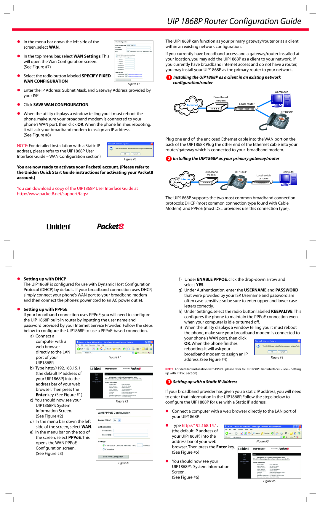 Uniden quick start UIP 1868P Router Configuration Guide, Wan Configuration,  Click SAVE WAN CONFIGURATION 