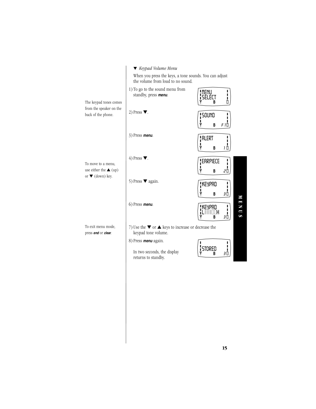 Uniden 200 manual Keypad Volume Menu, Press Press menu 