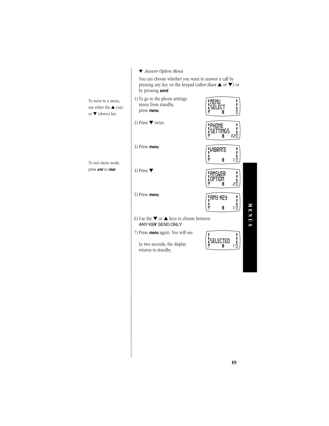 Uniden 200 manual Answer Option Menu 