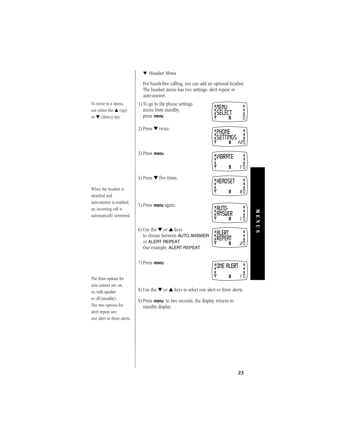 Uniden 200 manual Headset Menu 