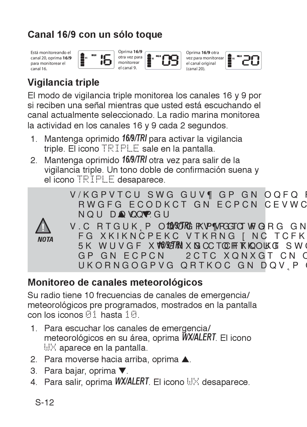 Uniden 200 owner manual Canal 16/9 con un sólo toque, Vigilancia triple, Monitoreo de canales meteorológicos 