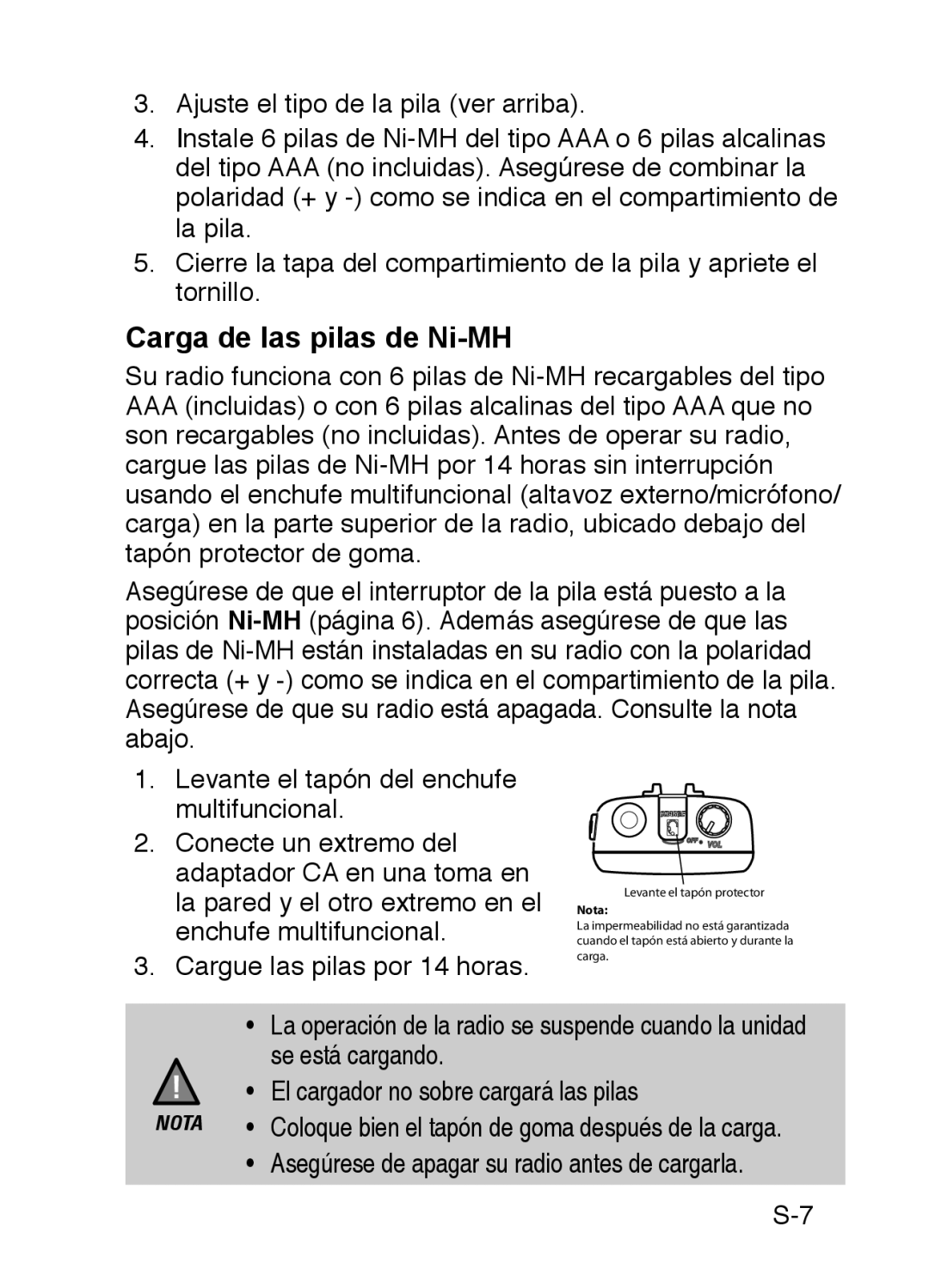 Uniden 200 owner manual Carga de las pilas de Ni-MH 