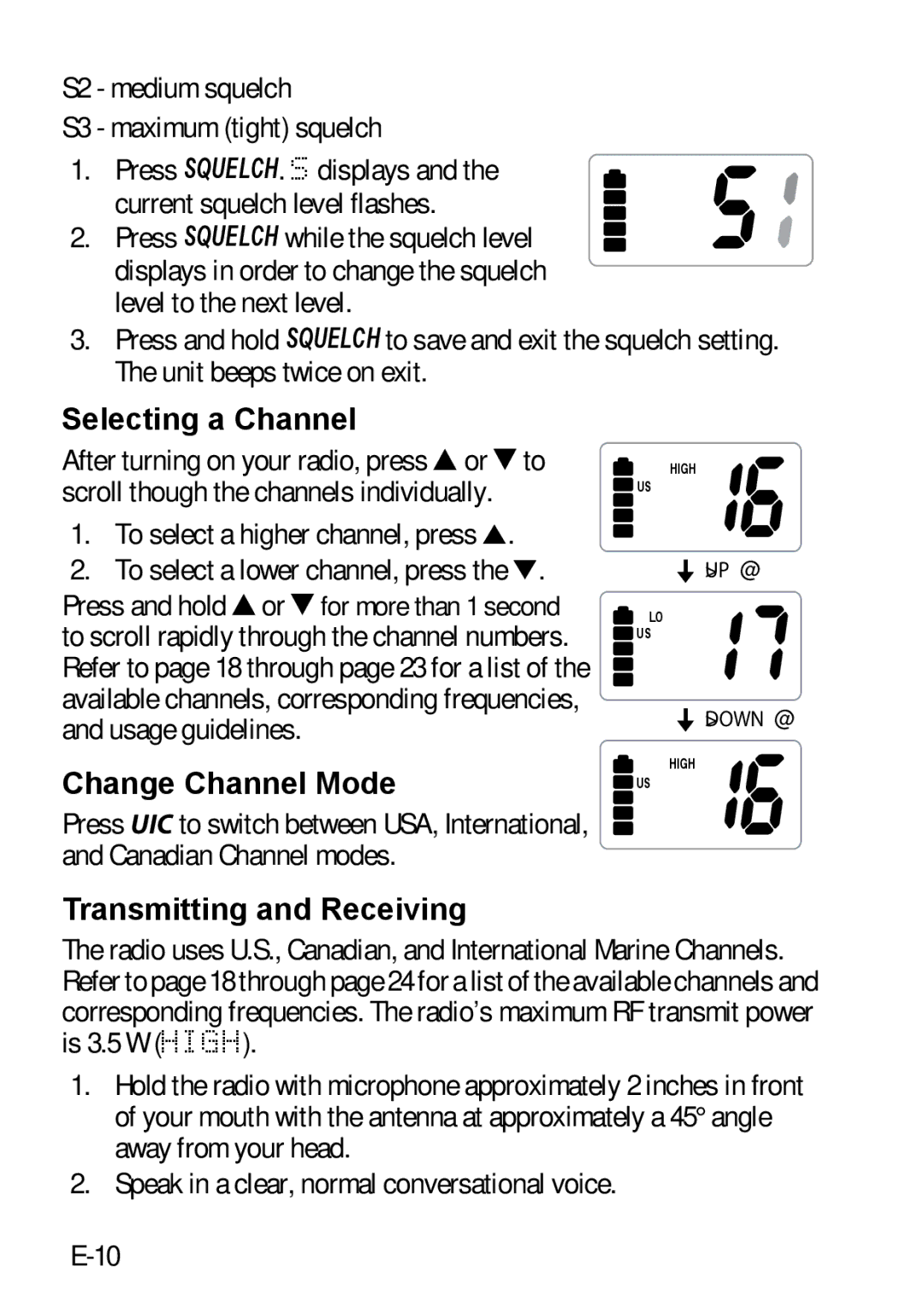 Uniden 200 owner manual Selecting a Channel, Change Channel Mode, Transmitting and Receiving 