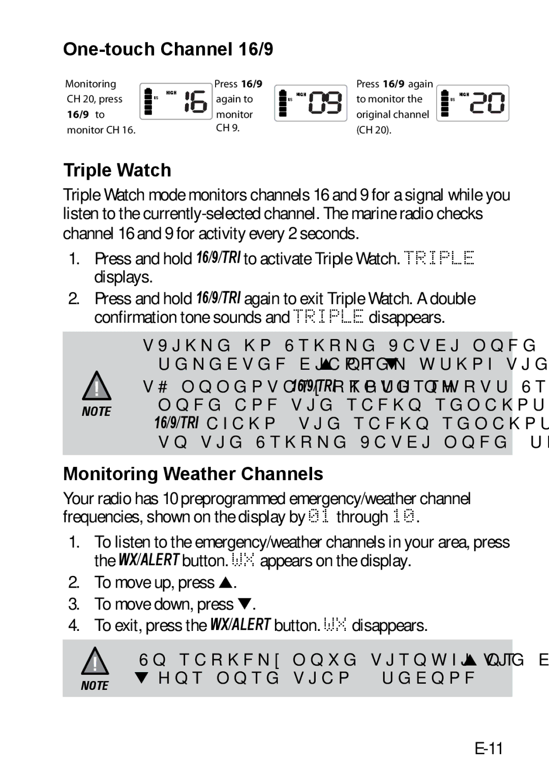 Uniden 200 owner manual One-touch Channel 16/9, Triple Watch, Monitoring Weather Channels 