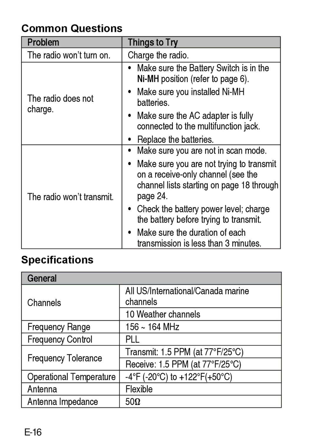 Uniden 200 owner manual Common Questions, Specifications 