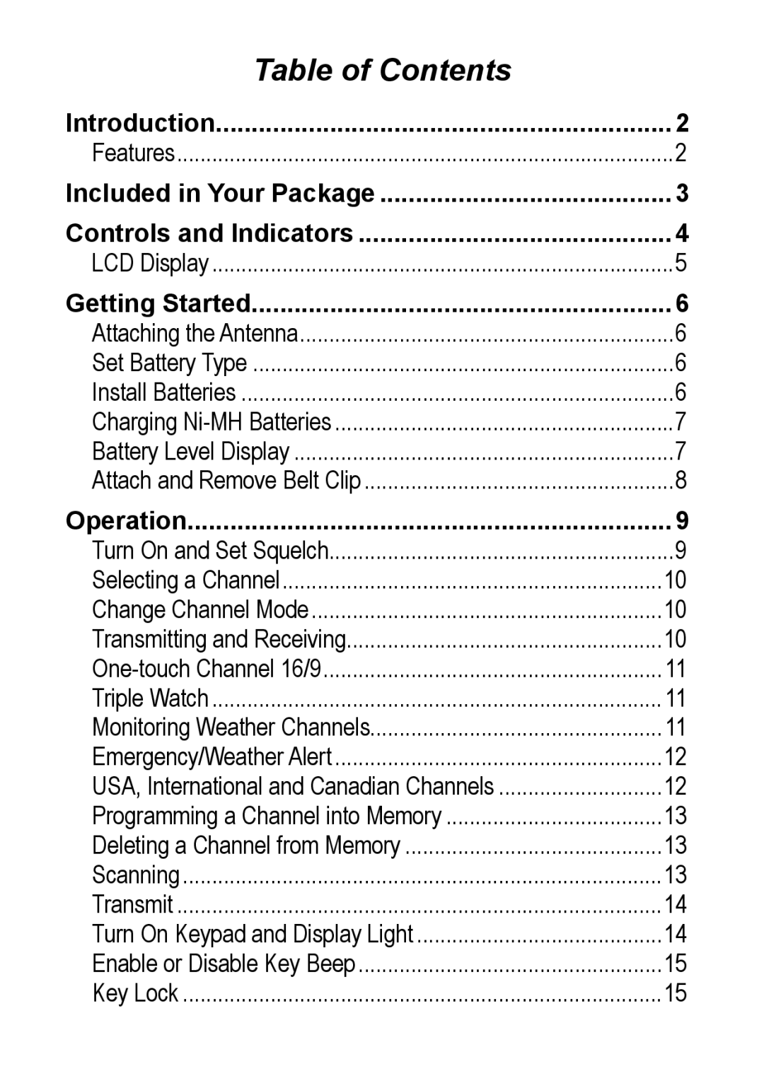 Uniden 200 owner manual Table of Contents 