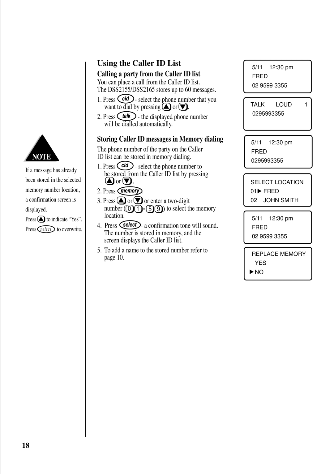 Uniden 2155 Using the Caller ID List, Calling a party from the Caller ID list, To add a name to the stored number refer to 