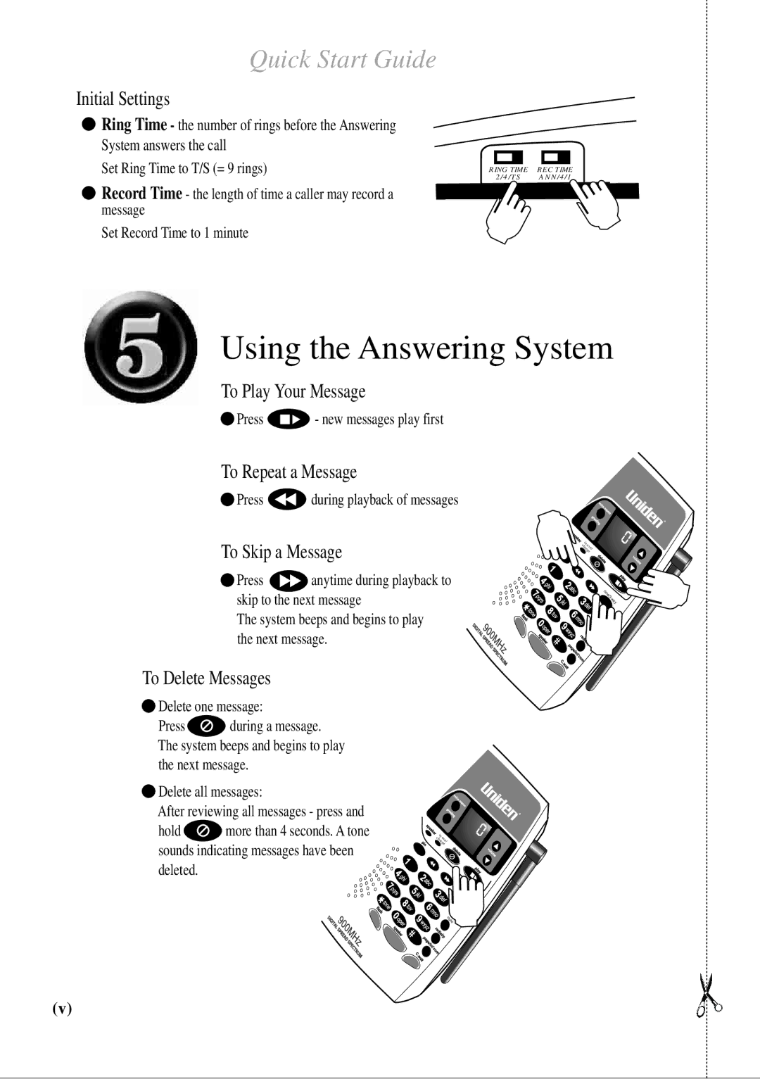 Uniden 2155, 2165 quick start Press new messages play first, Press during playback of messages 