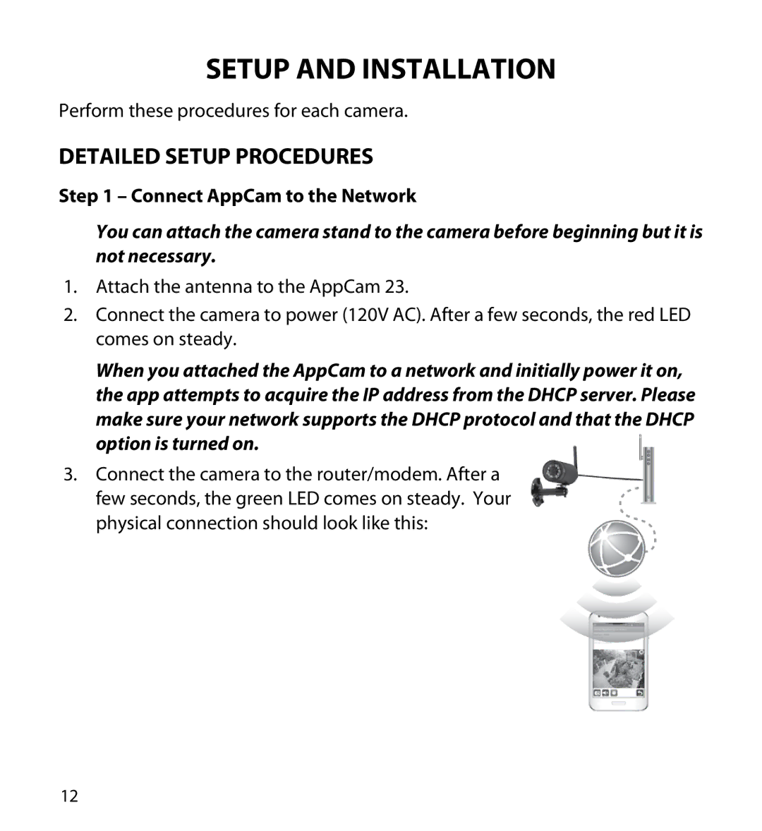 Uniden 23 user manual Setup and Installation, Detailed Setup Procedures, Connect AppCam to the Network 