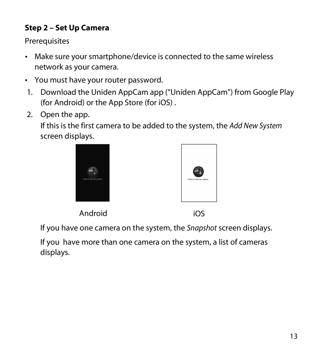 Uniden 23 user manual Set Up Camera 