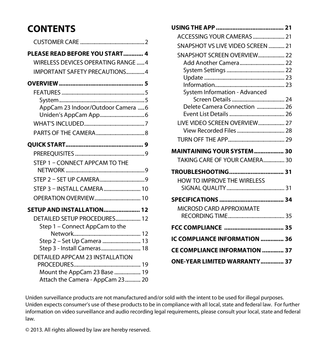 Uniden 23 user manual Contents 