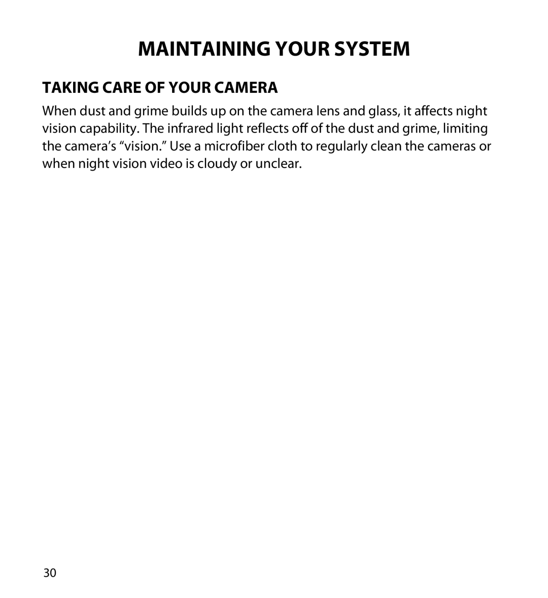 Uniden 23 user manual Maintaining Your System, Taking Care of Your Camera 