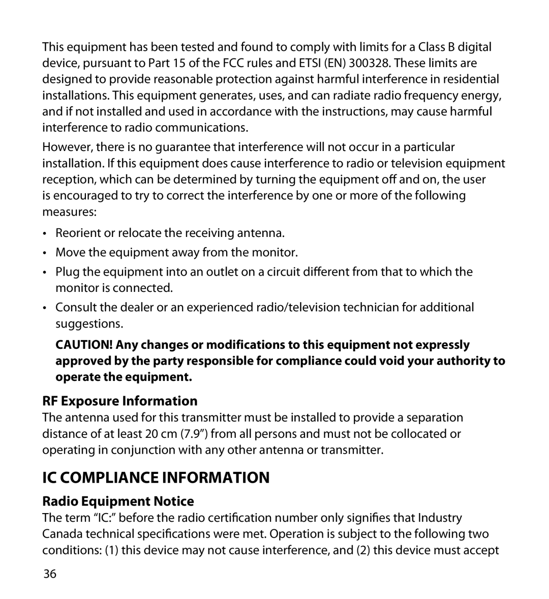 Uniden 23 user manual IC Compliance Information, RF Exposure Information, Radio Equipment Notice 